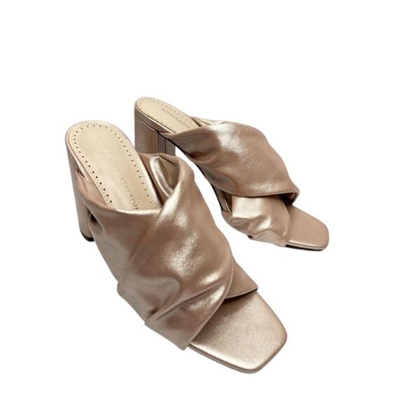 Adrienne Vittadini Mules Size 6 Rose Gold Satin Finish Open Toe Block Heel - Picture 4 of 9